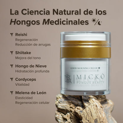 Pack crema día y noche Mickô - antimanchas, antiarrugas y antioxidante con retinol, ácido kójico, niacinamida y hongos medicinales para hidratación profunda y protección SPF30 UVA/UVB, vegano, 50 ml