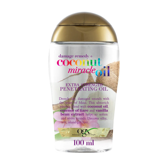 OGX Coconut Miracle Oil Extra Strength Penetrating Oil (1 x 100 ml), anti-frizz oil for dry and damaged hair with coconut oil, tiare essence and vanilla extract