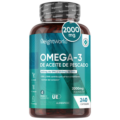 Omega 3 2000mg Concentration 240 Softgels of Fish Oil (660mg EPA + 440mg DHA) - High Potency Omega 3 Fatty Acids for Brain, Heart and Blood Pressure Health for 4 Months