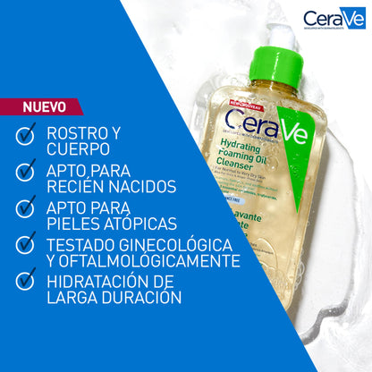 CeraVe Limpiador en Aceite Espumoso – Hidratante para Rostro y Cuerpo (473 ml)