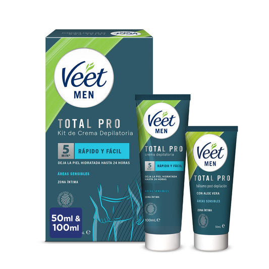 Veet Men Kit de Depilación para Zonas Íntimas del Cuerpo, Crema Depilatoria Hombre 100 ml y Bálsamo Post-Depilación 50 ml