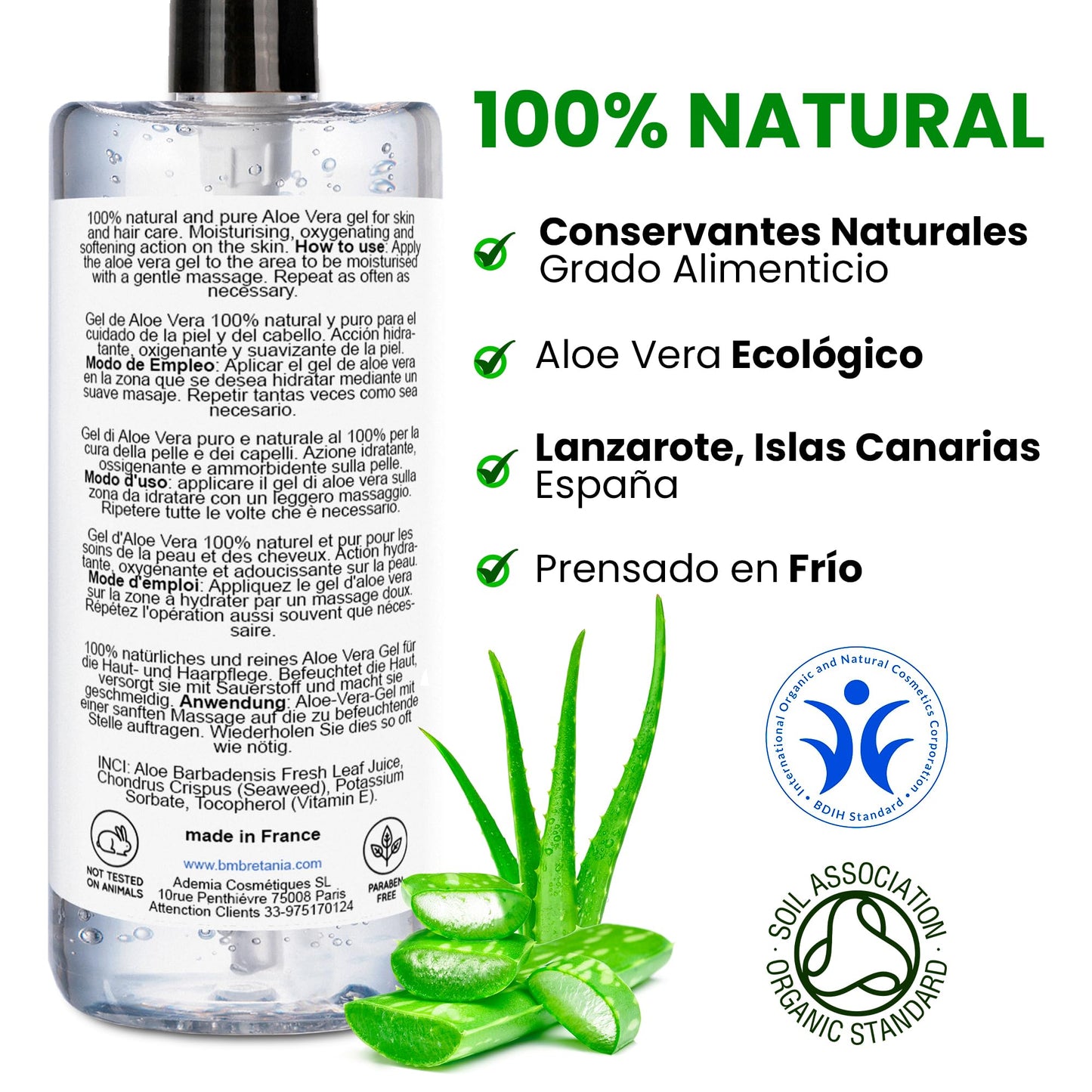 Aloe Vera Gel, Puro Gel, 100% Natural, Cosmetica Casera, Hidratante Facial y Corporal, Reparador del Cabello y Piel, Reafirmante, Cultivo Ecologico, Quemaduras Solares, 1000ml