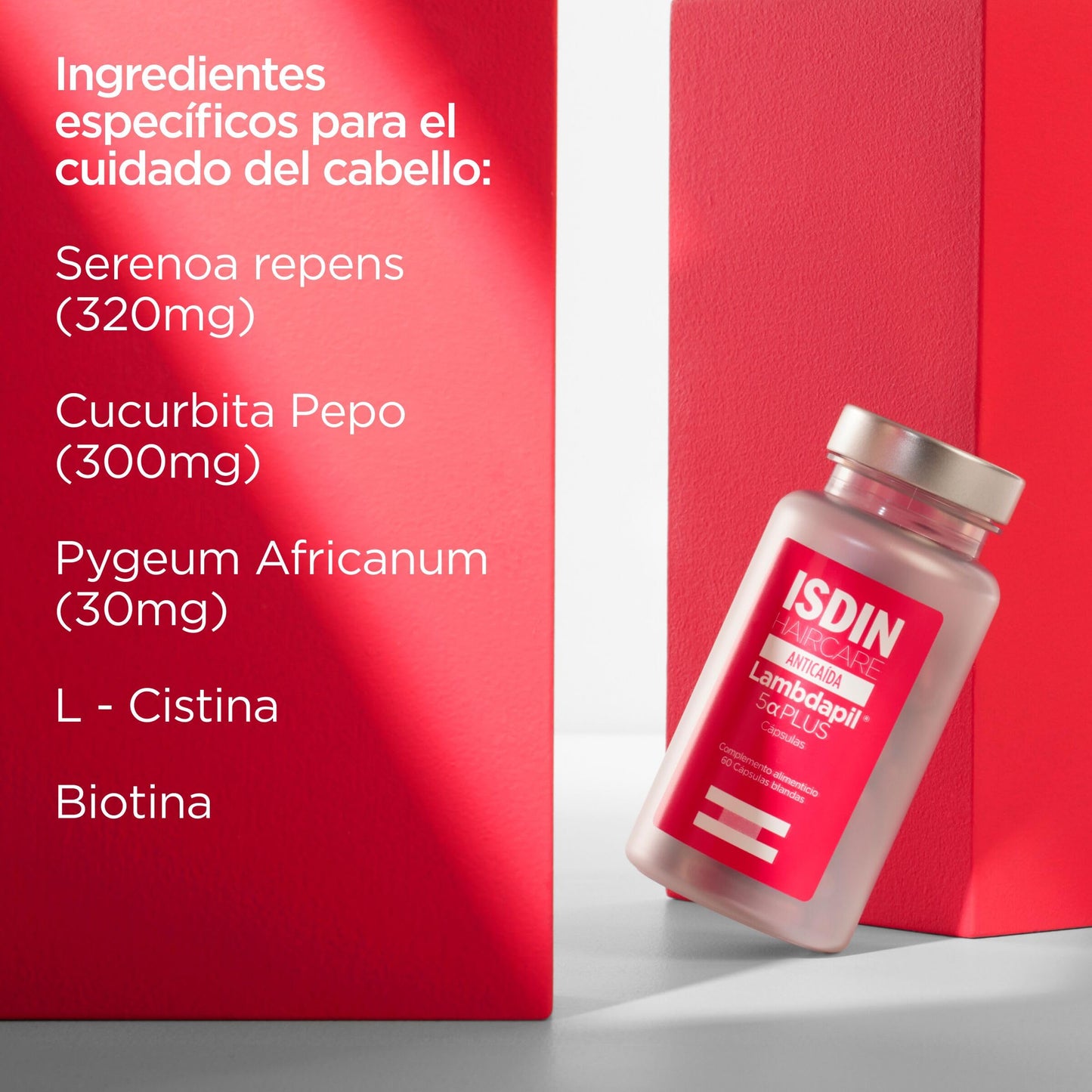 ISDIN Lambdapil 5 Alfa Plus, 60 Cápsulas Anticaída del Cabello, Duración 2 meses, Complemento Alimenticio para la caída Progresiva del cabello, con Zinc, Biotina, Serenoa repens, Vitaminas Grupo B