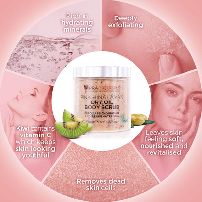 Exfoliante corporal PraNaturals de Sal rosada del Himalaya 500g, rico en vitaminas y minerales nutritivos, elimina las células cutáneas muertas y rejuvenece la piel, apto para todo tipo de piel.