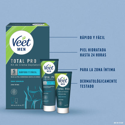 Veet Men Kit de Depilación para Zonas Íntimas del Cuerpo, Crema Depilatoria Hombre 100 ml y Bálsamo Post-Depilación 50 ml