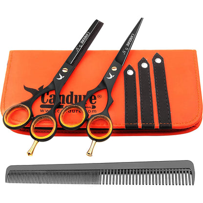 Candure Tijeras de Peluquería Profesional 5.5" – Set de Corte y Entresacado (Acero Inoxidable)