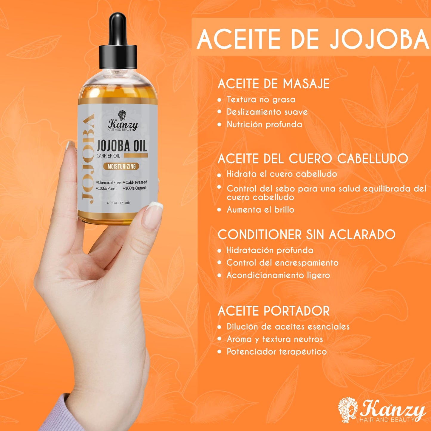 Aceite de Jojoba 100% Puro y Orgánico 120ml - Kanzy