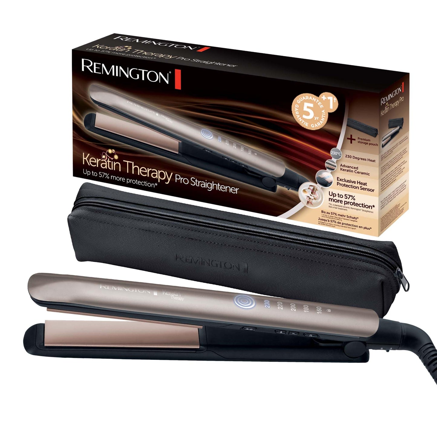 Remington Professional Keratin Therapy Pro Hair Straightener, Keratin and Almond Oil, Extra-Long Floating Plates, Ceramic, 5 Temperatures up to 230°C, Digital, S8593