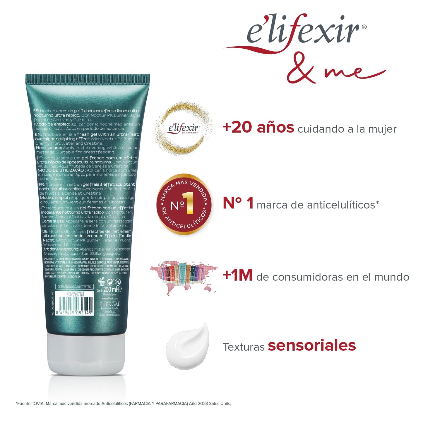 Elifexir Nocturslim – Crema Quemagrasas Intensiva | Gel Reductor Lipoescultor Noche | Drenante, Anticelulítico y Reafirmante Potente | Frescor y Rápida Absorción. 200 ml