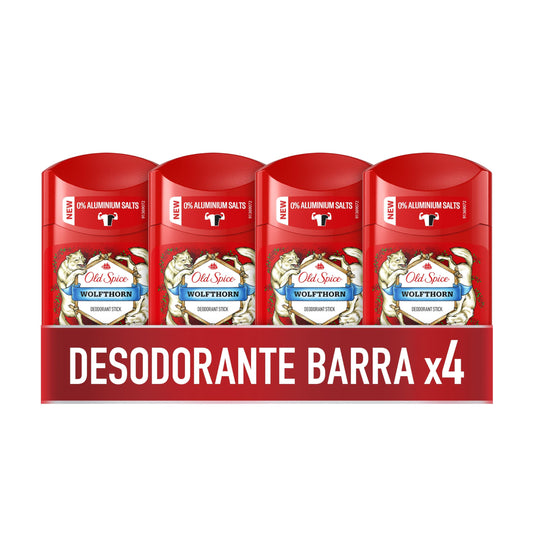 Old Spice Wolfthorn Desodorante en Barra para Hombres, 50 ml - Paquete de 4