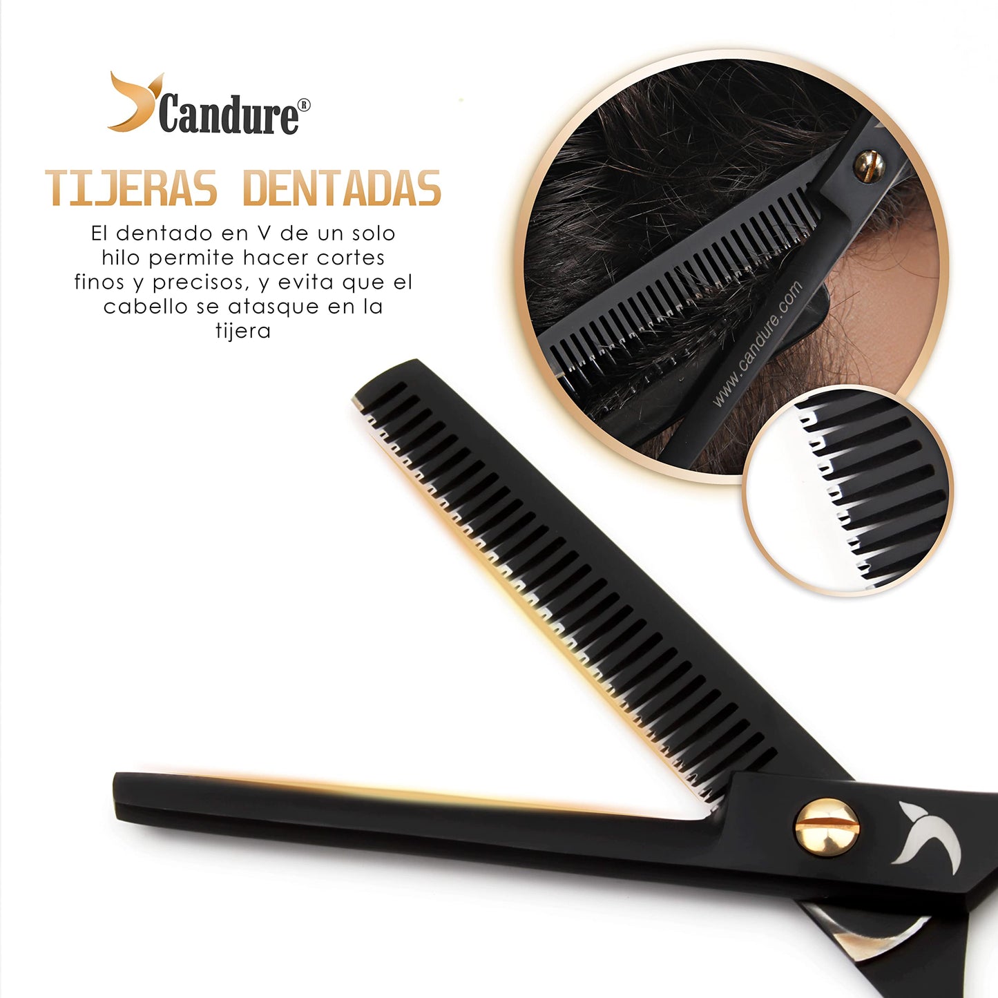 Candure Tijeras de Peluquería Profesional 5.5" – Set de Corte y Entresacado (Acero Inoxidable)