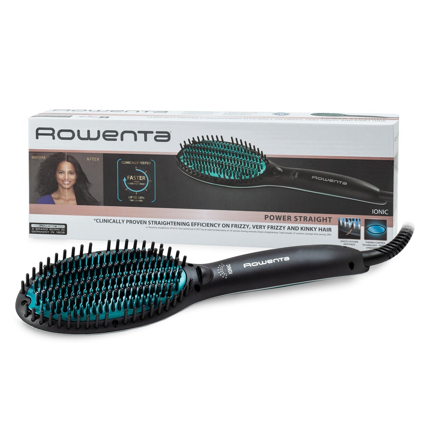 Rowenta Power Straight CF5820F0 straightening brush - Special brush for very curly hair, with ion generator and adjustable temperature up to 200º, bristles with great hold from the root