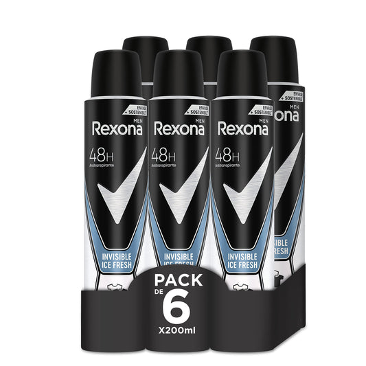 Rexona Invisible Ice Desodorante Antitranspirante Hombre 200 ml - Pack de 6