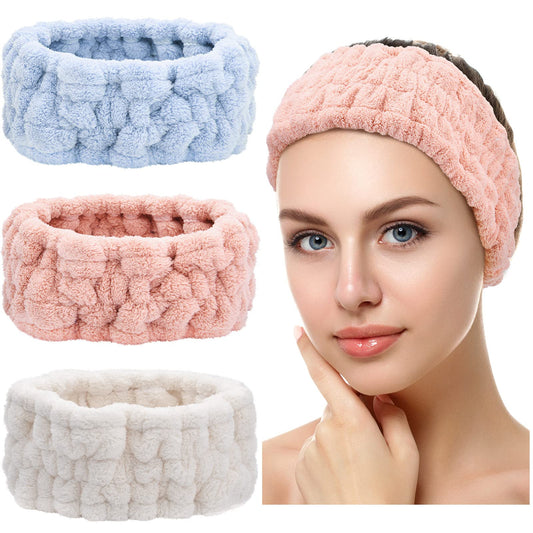 3 Diademas Faciales de Felpa de Spa para Maquillaje y Lavar Cara Envoltura Banda de Cabeza Elástica Facial para Ducha Deporte Yoga para Niña Mujer (Azul, Rosado, Blanco)