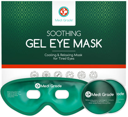 Medi Grade Cooling Gel Eye Mask – Reusable Gel Eye Mask, 2x Eye Patches for Bags and Dark Circles, 1x Toiletry Bag – Relax at Home with Our Relaxing and Adjustable Eye Mask