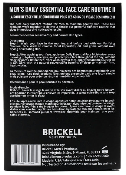 Brickell Men's Products – Essential Daily Facial Care Routine II – Facial Cleansing Gel and Facial Moisturizer – Natural and Organic, Scented