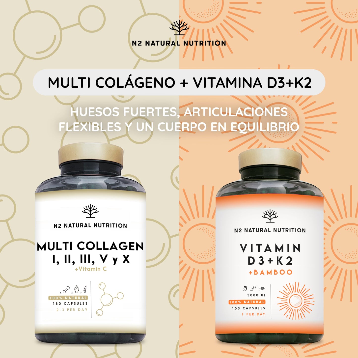 Pure Hydrolyzed Multi Collagen 1650mg + Vitamin C 53mg. Collagen Type I, II, III, V and X. Promotes Healthy Skin, Hair, Bones and Joints. 180 capsules. N2 Natural Nutrition.