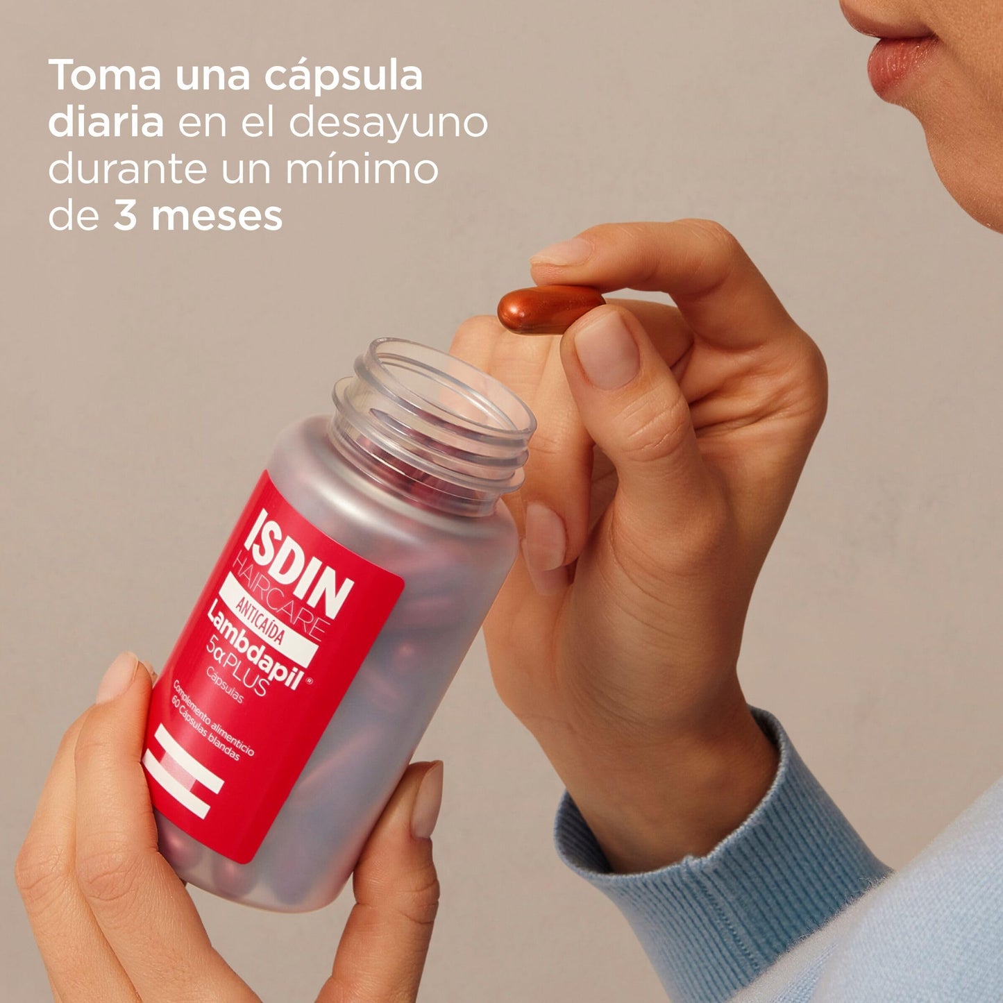 ISDIN Lambdapil 5 Alfa Plus, 60 Cápsulas Anticaída del Cabello, Duración 2 meses, Complemento Alimenticio para la caída Progresiva del cabello, con Zinc, Biotina, Serenoa repens, Vitaminas Grupo B