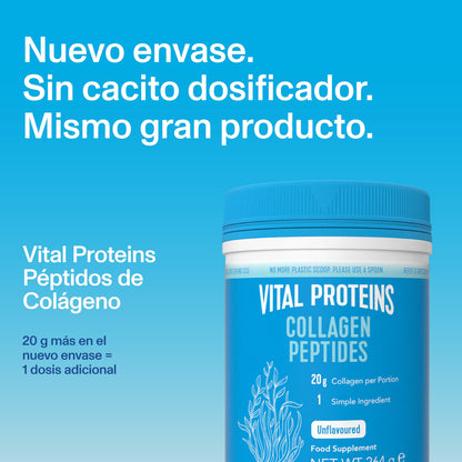 Vital Proteins Péptidos de Colágeno, complemento alimenticio en polvo, colágeno hidrolizado (Tipo I, III), sin sabor, para la piel, cabello, uñas, sin gluten, 20 g de colágeno por dosis, 264g