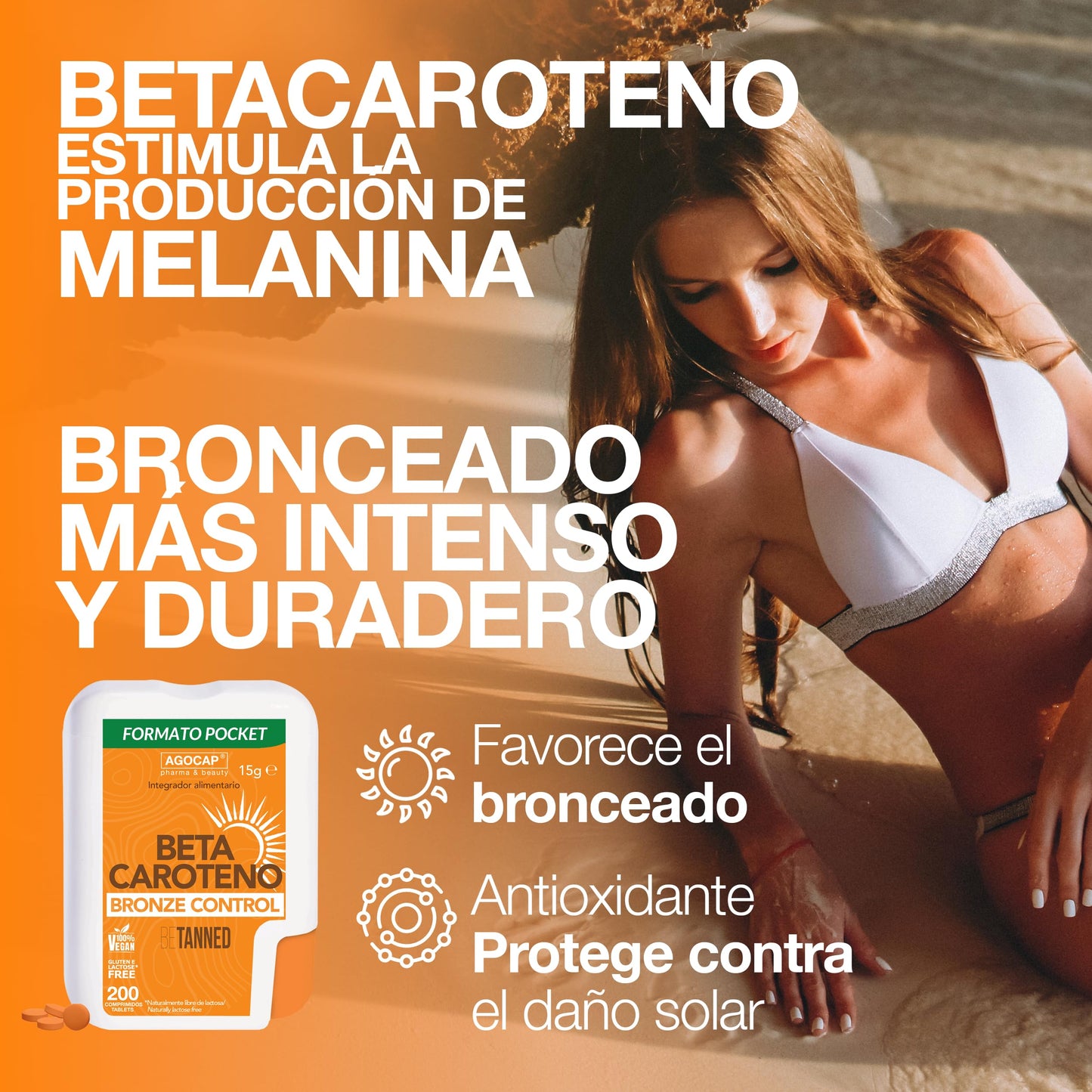 Acelerador Bronceado - BETACAROTENO. Suplemento de bronceado, 200 Comprimidos, Betacaroteno para bronceado fuerte, Estimula la producción de melanina, Bronceador. Betacaroteno capsulas bronceado